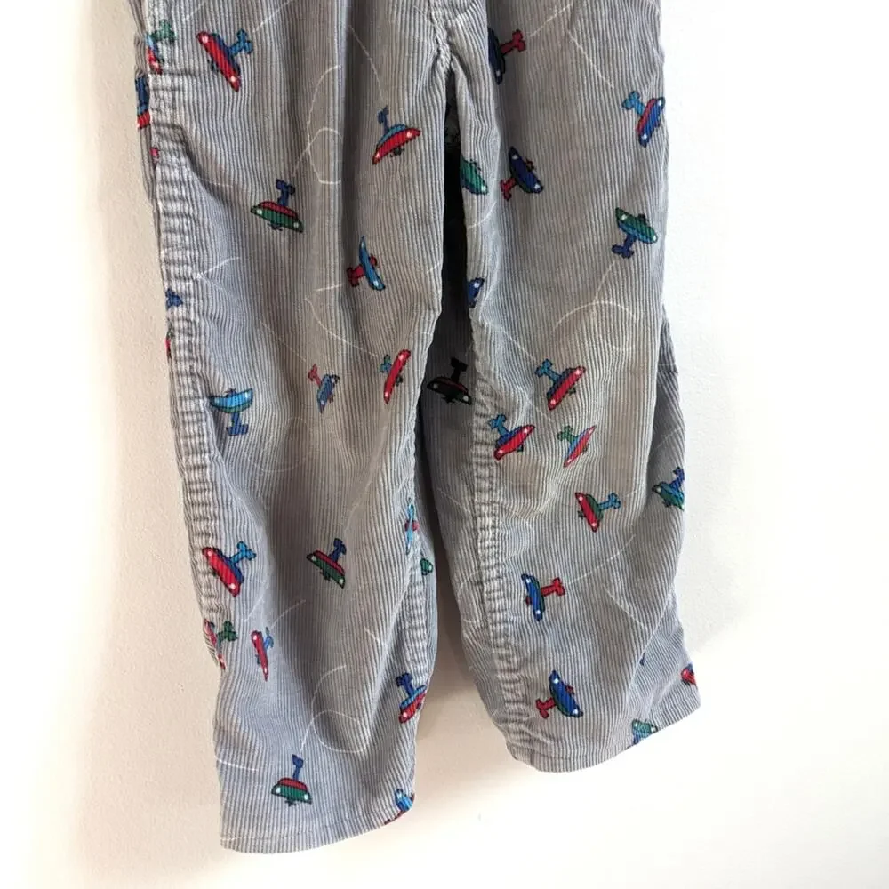 Vtg 90s Oshkosh Bgosh Overalls Boys Sz 4T Gray Corduroy Airplanes